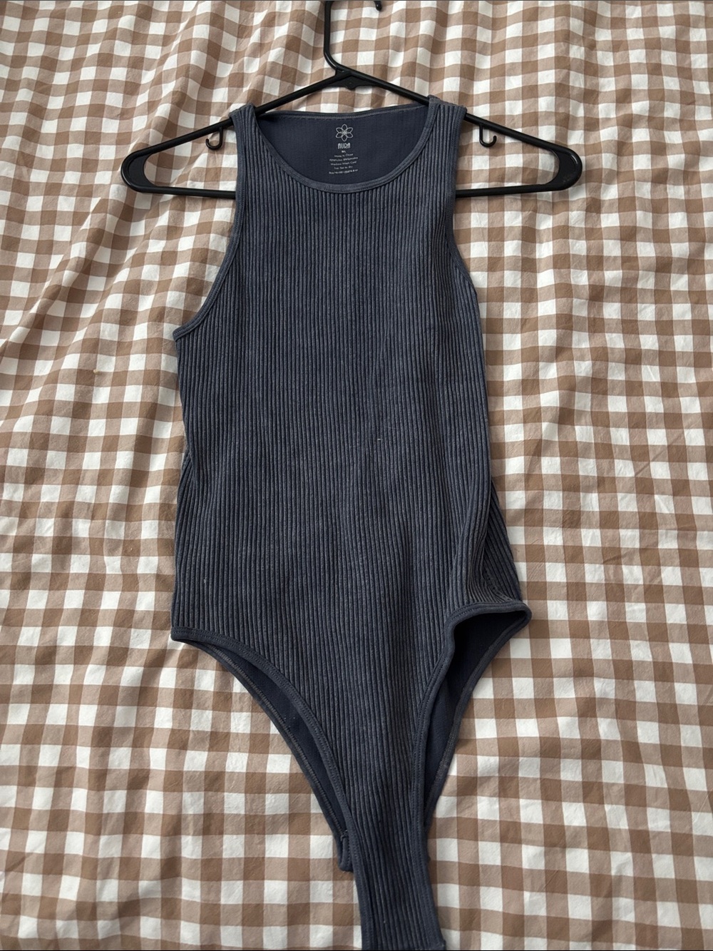 Ribbed Tank One-Piece Bodysuit - Charcoal